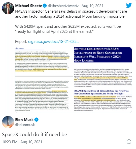 马斯克如有需要SpaceX可以为NASA生产宇航服
